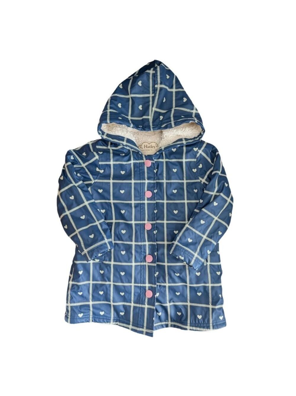 Hatley Lined Blue & Pink Hearts Raincoat Size 6 Toddler Girl‎